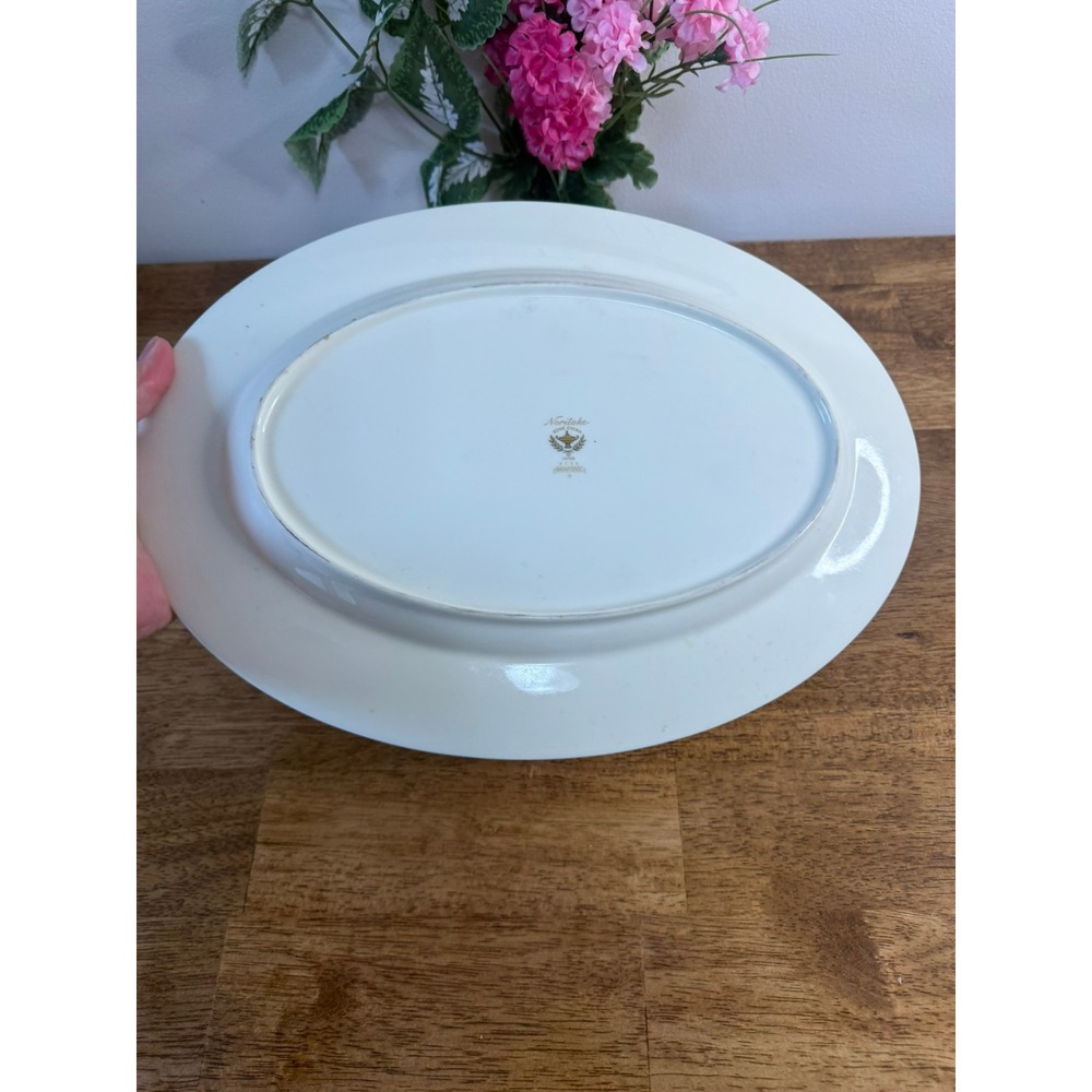 Noritake Magnificence Oval Serving Platter Bone China Japan Pink Roses Gold Trim - Picture 11 of 12